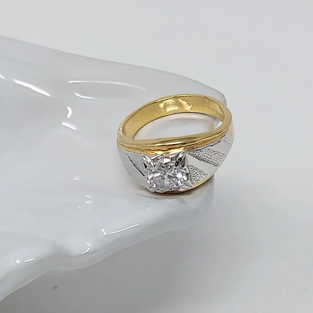 Men's Ring Sz 12.75 Mixed Metal Clear Faux Stone Lind Marked 14K H.G.E. UNTESTED